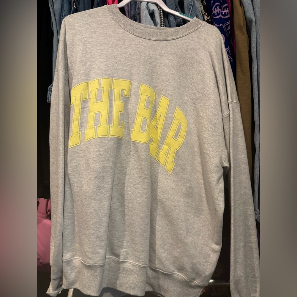 The Bar heather gray and lemon varsity sweatshirt